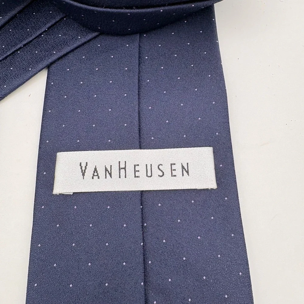 Van Heusen Mens Navy Blue Purple Micro Dot‎ 100% Silk Necktie 58